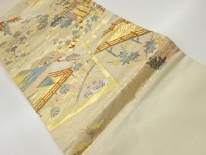 本金二丁箔九百錦御所車に屋敷・花々・秋草模様織出し名古屋帯